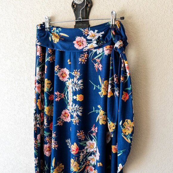 Robert Louis Skirt Sz M Blue Floral Maxi Long Length Sash Tie Waist Flowy Boho - Picture 3 of 5